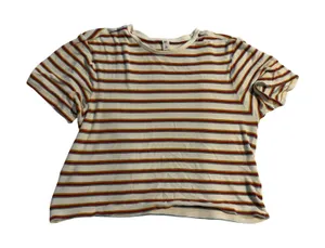 BP‎ T-Shirt Retro Striped White Multi-Color Short Sleeve Crop Tee Large thumbnail 1