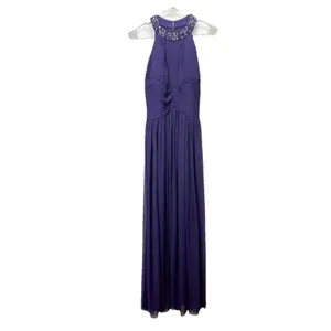 Alex Evenings Purple Beaded Sleeveless‎ Chiffon Halter Gown Size 8 Shawl thumbnail 4