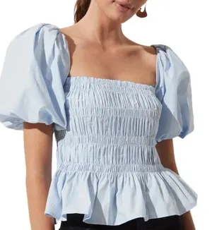 ASTR The Label Savina Square Neck Bubble Sleeves Smocked Blouse Top puff light thumbnail 1