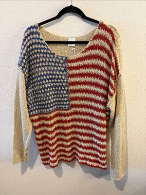 By Together Americana Stripe Scoop-Neck Sweater in Red, Blue & Cream thumbnail 1