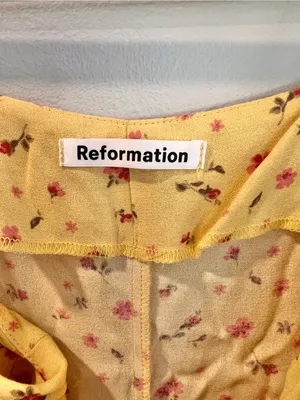 Reformation Crimini Yellow Floral Print Midi Sip Dress Leg Slit Size 0/XS thumbnail 3