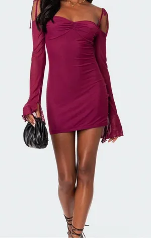 Edikted Ariel Off Shoulder Mesh Mini Dress size small nwt thumbnail 1