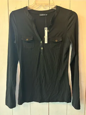 Black Long-Sleeve Henley with Chest Pockets small thumbnail 1