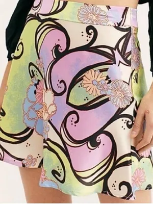 Free People Phoebe Satin Mini Skirt Sz 2 Sugar & Spice Retro Floral Psychedelic thumbnail 4