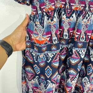 Old Navy Boho‎ Tiered Midi Dress Geometric Print Puff Sleeve Smocked Waist Lined thumbnail 7