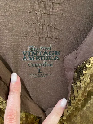 Nine West Vintage America Collection Button-Front Top with Gold Sequins thumbnail 3