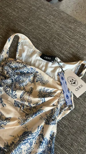 NWT XS cider tank top blue and white print thumbnail 3