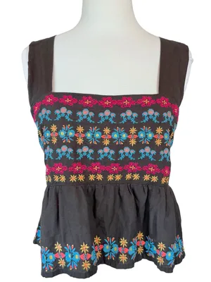 NATURAL LIFE Boho Crop Tank Top with Multicolor Floral Embroidery thumbnail 1