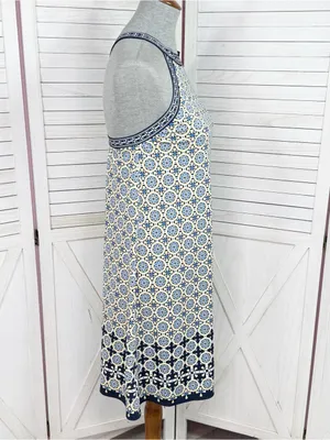 Max Studio‎ Geometric Medallion Print Halter Shift Dress Yellow Blue Medium thumbnail 3
