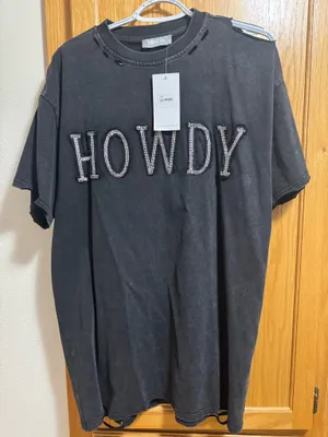 Distressed Howdy T Shirt Black thumbnail 1