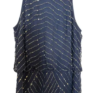 Adrianna Papell Navy Blue Sleeveless Blouson Beaded Cocktail Formal Gown Size 6 thumbnail 6