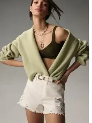 Anthropologie The Mariel Cropped Cardigan Sweater in green one size thumbnail 1
