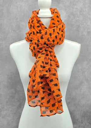 Orange Print Oversized Extra Long Rectangle Halloween Goth Scarf‎ Wrap Shawl OS thumbnail 1