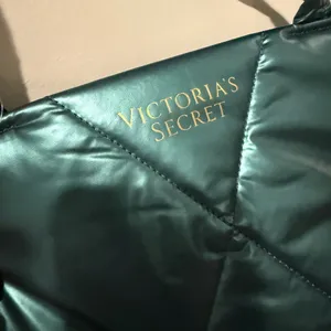 NWT! Victoria's Secret Green Silver Quilted Tote Bag thumbnail 5