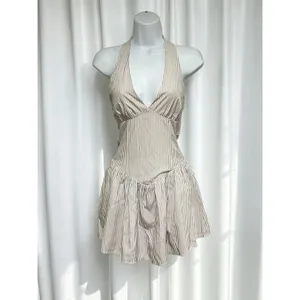 MORE TO COME Yolani Mini Dress XS NWOT Striped Halter Neck Pleated Skirt Revolve thumbnail 8