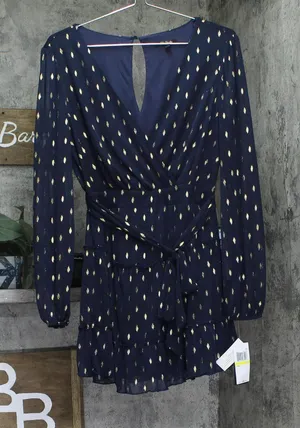 City Studios Juniors Foil-Print Jersey Fit Mini Dress Navy Blue / Gold M thumbnail 1