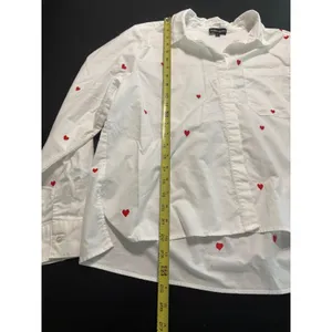 Modern Works Womens‎ White Red Heart Print Button Down Shirt Large High Low Hem thumbnail 3