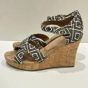 Toms Women's Seinna Aztec Black and white‎ pattern Wedge Heel Sandals Size 6 thumbnail 5