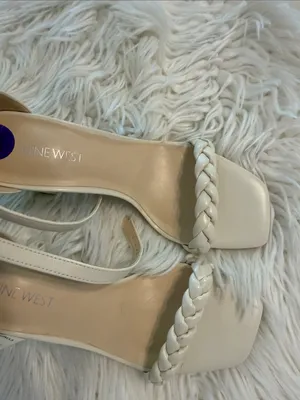 Nine West Cream Braided Ankle Strap Block Heel Sandals size 8,5 brand new thumbnail 7