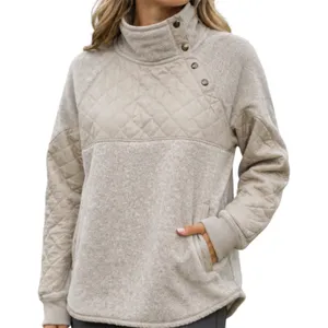 Abercrombie & Fitch Sherpa Fleece Quilted Sweatshirt Asymmetrical Snap Cream S thumbnail 1
