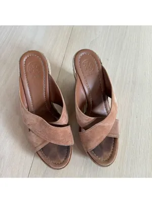 Tory Burch Wedges Shoes High Heels Brown And Gold Size 7.5 thumbnail 2