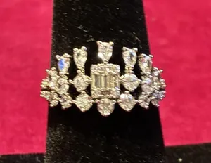Silver Tone Baguette and Pear Cut CZ Marquise Tiara Statement Ring thumbnail 1