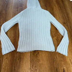 Y2K Express Light Blue Knit Hooded Sweater‎ Merino Wool Blend Womens S Cottage thumbnail 8