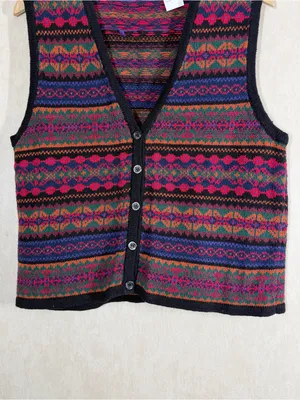 Erika Classics Women’s Vintage 90s Ramie Cotton Cardigan Vest in Fair Isle M thumbnail 2