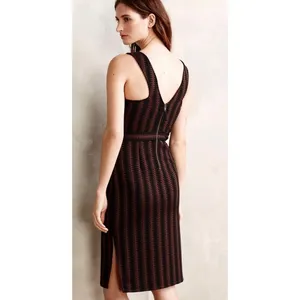 Anthropologie Maeve Meridian Midi Striped Quilted Brown Black Dress NWT thumbnail 3