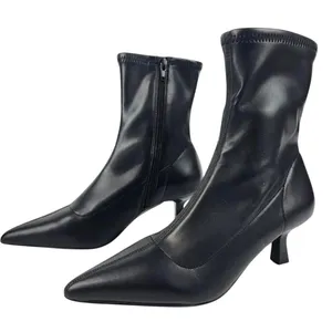 Abound Black Pointed Toe‎ Kitten Heel Sock Ankle Boots Faux Leather Size 8M thumbnail 3