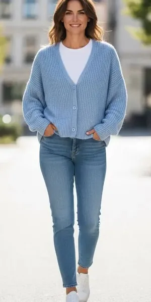 NA-KD Oversized Knitted Cardigan NWT Cozy Light Blue Chunky Sweater Size Small thumbnail 1