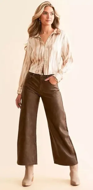 Free People We The Free Brown Faux Leather Misha Wide Leg Barrel Pants Sz.26 thumbnail 1