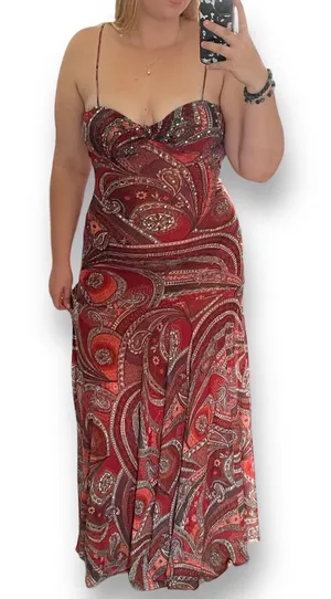 BCBG Maxazria Long Colorful Dress With Open Back thumbnail 1