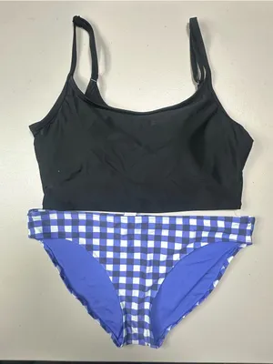 Aerie Black Scoop Bikini Top + Blue Gingham Bikini Bottoms XL 16 Two Piece thumbnail 3