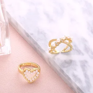 NWT PRETTY SOLID PEARL HEART RING, 18k‎ YELLOW GOLD OVER STERLING SILVER RING thumbnail 14