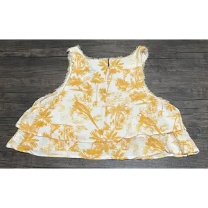 Le Lis Tropical Crop Tank Top Islandcore Parrot Palm Tiered Boxy Resort‎ Medium thumbnail 3