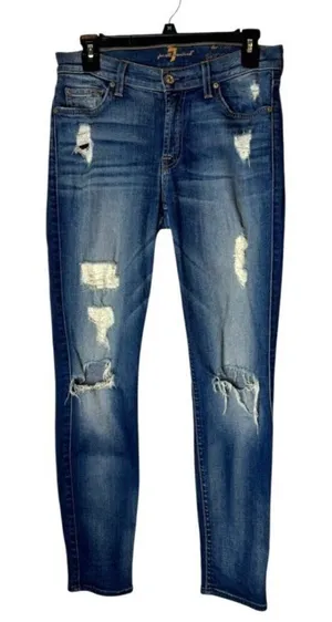 7‎ For All Mankind Jeans Women 27 Medium Wash Denim Distressed The Ankle Skinny thumbnail 1