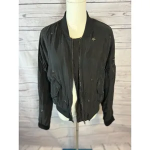 Rails Ace Studded Bomber Jacket Black Size M Star Detail, Zip Front, Flaws thumbnail 2