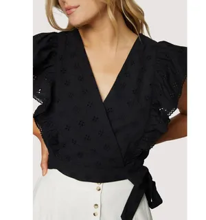 Lost + Wander Arula Black La Luna Eyelet Embroidered Ruffle Crop Top A 1X 14 thumbnail 16