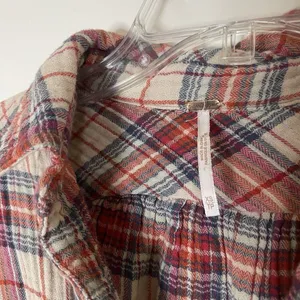 Free People Juniper Red plaid raw hem snap button front flannel shirt Small thumbnail 4