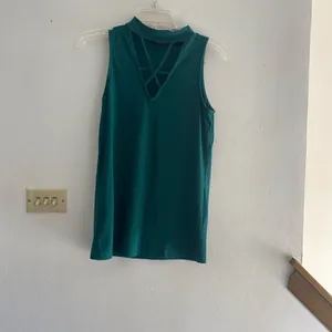 Doe & Rae Emerald Green Ribbed Choker Cutout Sleeveless Top Size Small Teal Y2K thumbnail 5