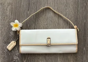 Vintage Y2k Coach White and Beige Buckle Leather Slim Wristlet Wallet thumbnail 1