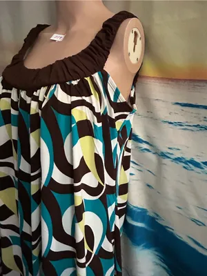 Forever Women’s Sleeveless Retro Circle Print Sundress in Teal & Brown MD thumbnail 4