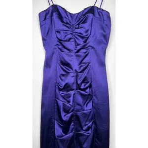 Vintage 1990s Cache Purple Satin Ruched Strapless Mini Dress XS thumbnail 4