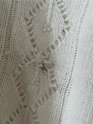 Vintage White Crochet Knit Sweater Pearl Embellished Large Cottagecore Grandma thumbnail 7