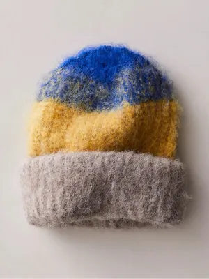 Free People Icing Beanie in Blue Gold NWT Stripes Wool Fall Winter Bohemian thumbnail 2