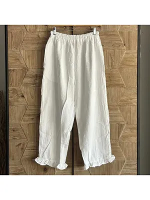 NWOT Illusions White Boho Crepe Cotton Gauze Cropped Pants Size L Lettuce Hem thumbnail 2