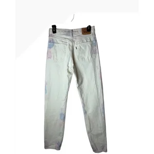 Levi's 501 Straight Leg Jeans Women 26 White Tie Dye Denim Button Fly Hippie thumbnail 3