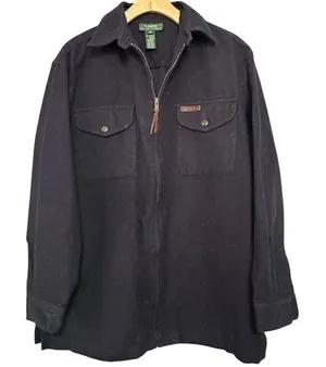Lauren Ralph Lauren Women’s Size M Navy Blue Flannel Cotton Full Zip Jacket thumbnail 1