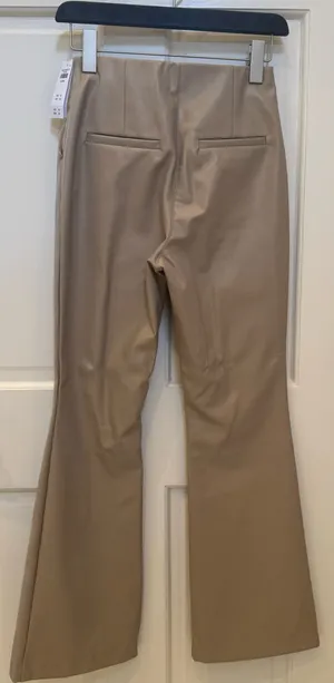 Abercrombie vegan leather slim flare pants curve love in tan beige thumbnail 7
